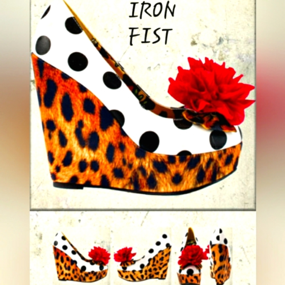 Iron Fist Lolita Love Leopard Print Polka Dot Womens Platform Wedge